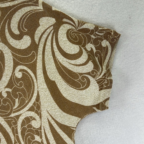 Talbots Crewneck Sweater Size Medium Cream & Tan with Twirling Florals Like New - Picture 4 of 9